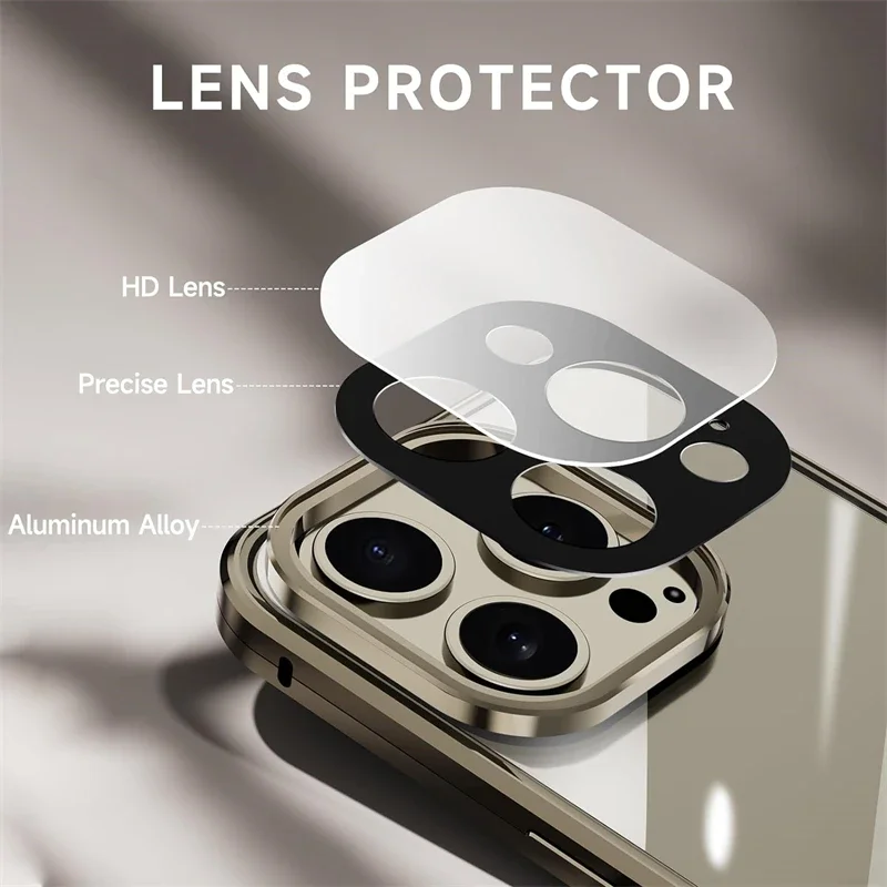 Magnetic Double-Sided Tempered Glass Full Body Case with Lens Protection and Metal Bumper Cover