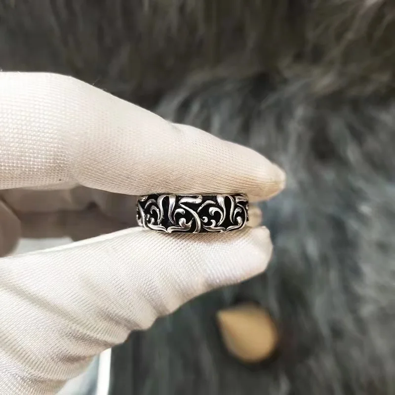 Ch crosin anillo de plata de ley con personalidad para hombres y mujeres, amantes, trendsetter, retro, Plata tailandesa, anillo de ratán eterno