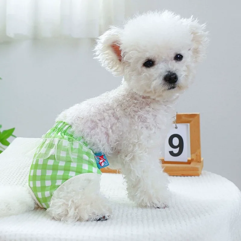 Dog Diapers Reusable Female Dog Dipers Pet Dog Physiological Pants Cute Lace Plaid Shorts Washable Puppy Underwear Cat Short Clothes