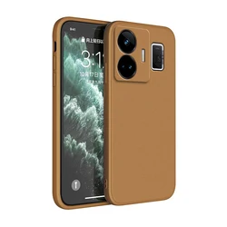 Original Shockproof Liquid Silicone Soft Phone Case with Camera Protection - Basic Back Cover for Realme GT3 (Brown)