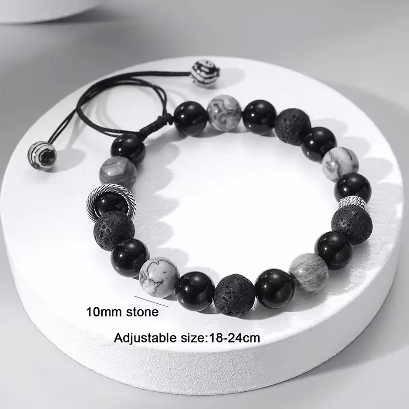 

Black Volcanic Stone Bracelet Unpopular Men's Beaded Bracelet Niche Women's High-value Vintage health HandString Collectibles