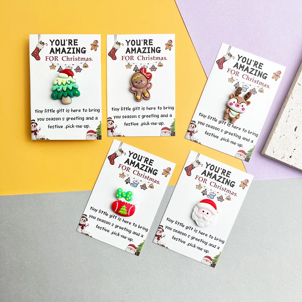 50-5pcs Christmas Mini Hug Cards with Resin Ornaments Santa Claus Socks Gingerbread Snowman Reindeer Patterns Christmas Gifts