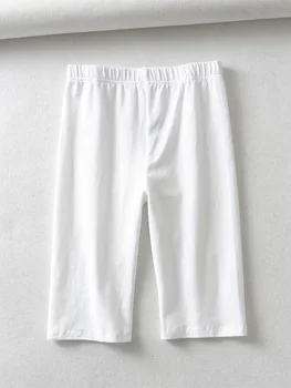 sexy women cotton high waist elastic pure color slim Knee-Length biker shorts female 2