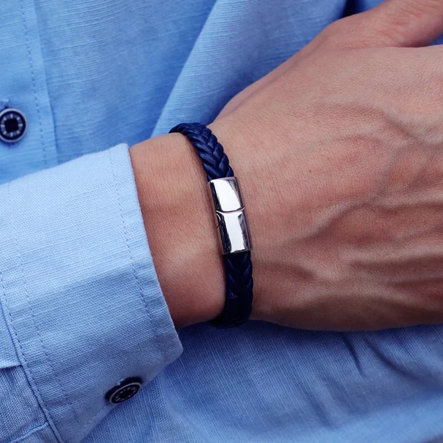 Leather bracelet with stainless steel