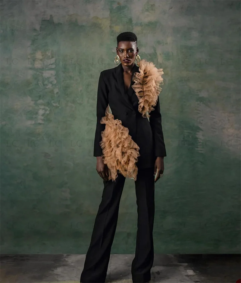 Stylish Women Suits 2 Piece Blazer Pants One Button Peaked Lapel Formal Lace Work Wear Party Slim Fit Plus Size Costume Homme