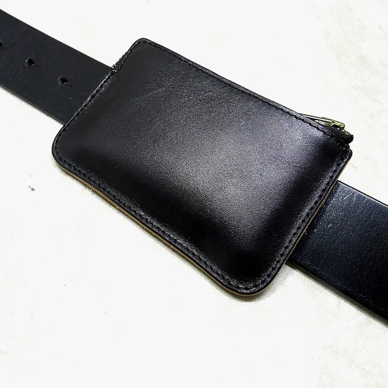 Mini Waist Bag Genuine Leather Belt Pouch Ultra Thin Fanny Pack  Small ID Cards Holder Wallet for Men LHD-K