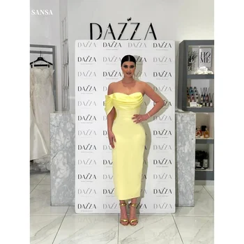 Sansa Yellow Off The Shoulder Shoulder Strapless Prom Dresses Backless فساتين للمناسبات الخاصة Ankle-Length vestidos de festa