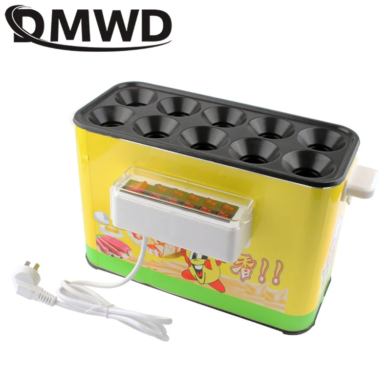 DMWD 10 Holes Commercial Baked Egg Sausage Maker Hot Dogs Baking Machine Omelet Breakfast Eggs Roll Maker Omelette Master 220V