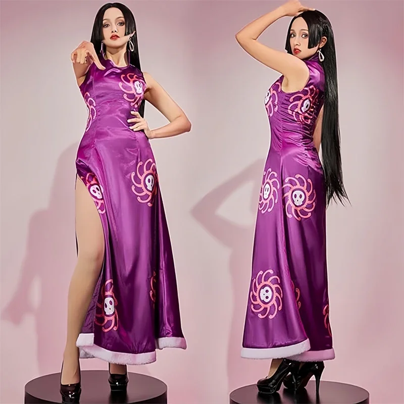 Boa Hancock Anime Cosplay Cheongsam Set - Purple Empress Costume 5 Boa Hancock Anime Cosplay Cheongsam Set - Purple Empress Costume - Image 5