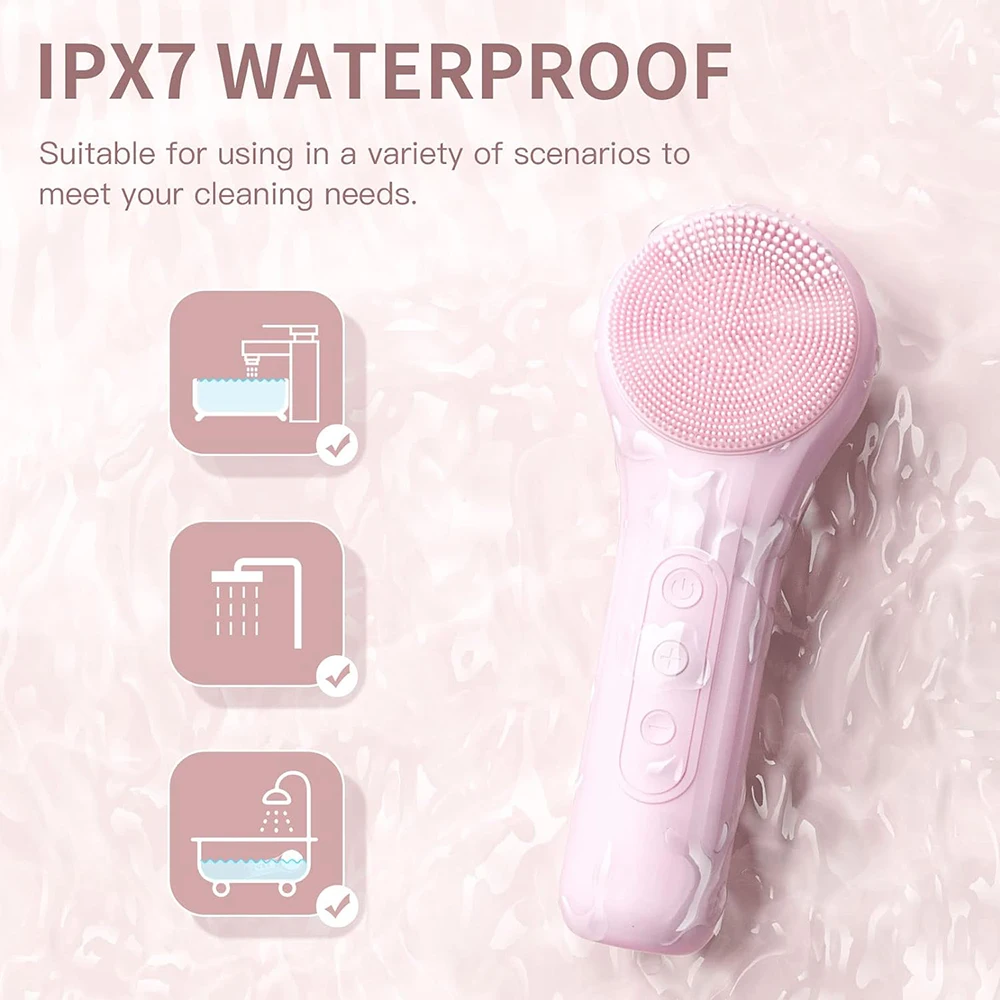 Sonic waterproof facial cleansing brush, a rechargeable facial cleansing tool for exfoliation, deep cleaning, and skincare.