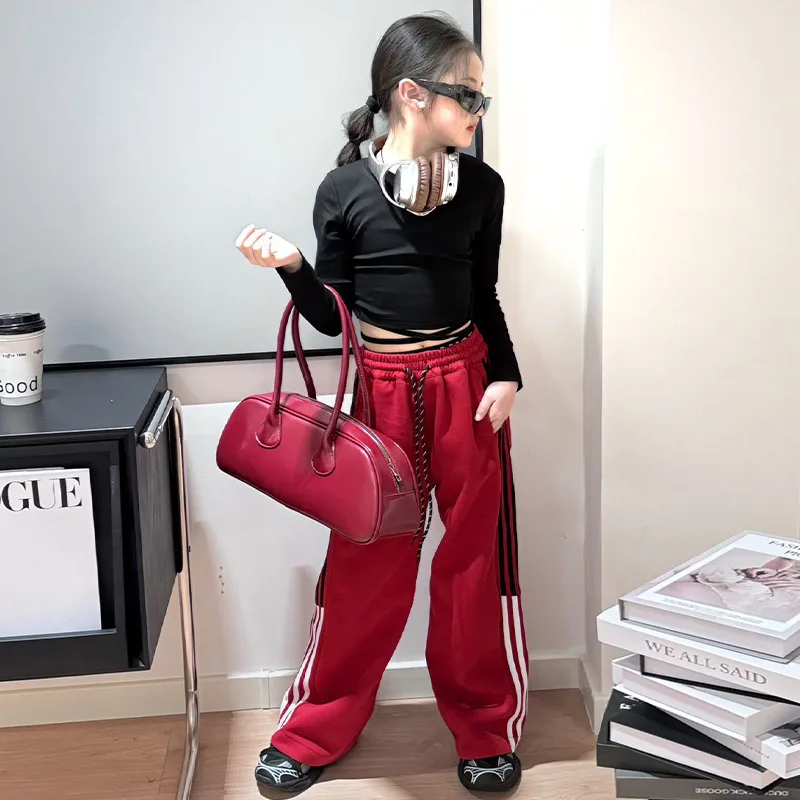 

Girls' pants spring 2024 new trendy children's pull-up sanitary pants casual sports pants