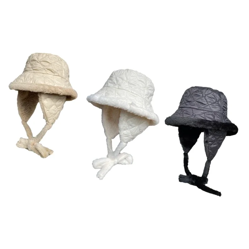 

Lightweight Ear Flap Bucket Cap Girls Thick Liner Hat for Skiing Hiking Unisex Adult Windproof Warm Hat for Cold Weather