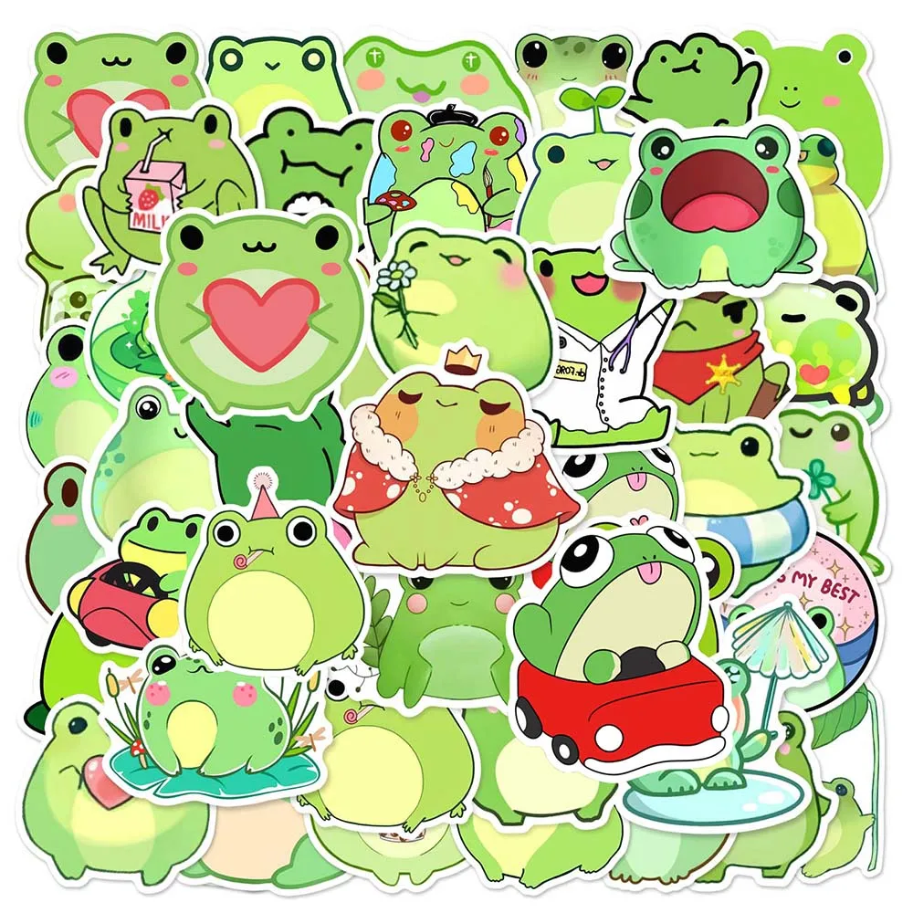 10/50pcs Cartoon Cute Frog Stickers Pack for Kids Scrapbooking Travel  Luggage Laptop Notebook Car Wall Decoration Sticker Decals