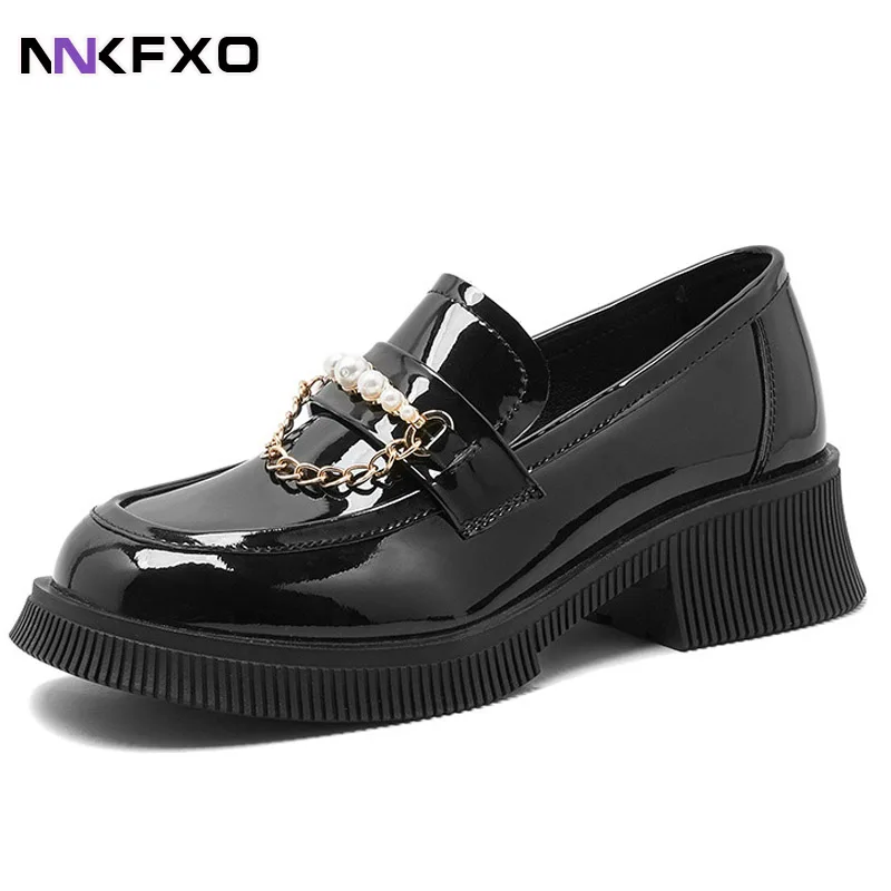 

Platform Loafers Female Shoes Women Fashion Mary Janes Round Toe Loafers Oxfords Platform Casual chain Ladies Heels Mary Janes