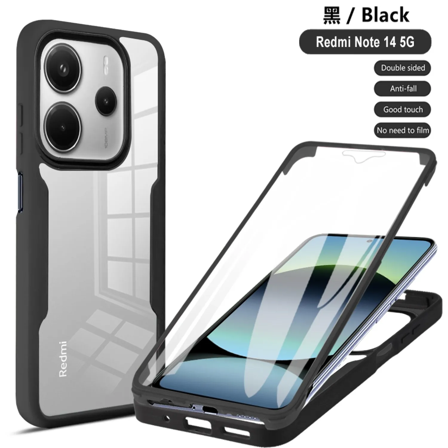 360° Shockproof Phone Case with Built-in Screen Protector and Transparent Back