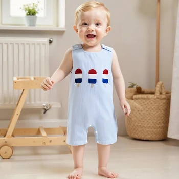 Adorable 4th of July Stars and Stripes  American Flag Print Sleeveless Romper Patriotic Baby Outfit for Summer Fun 2