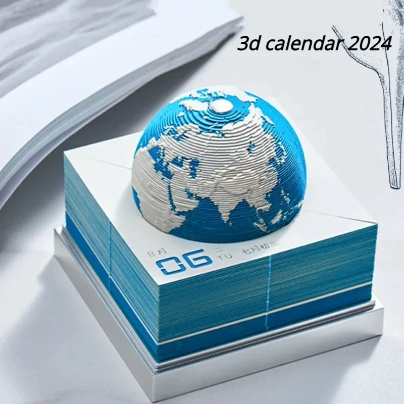 

3D Calendar 2024 Blue Earth Astronauts 3D Memo Pad Paper Sticky Notes Calendar 3d Paper Decoration 3D Calendar Birthday Gifts