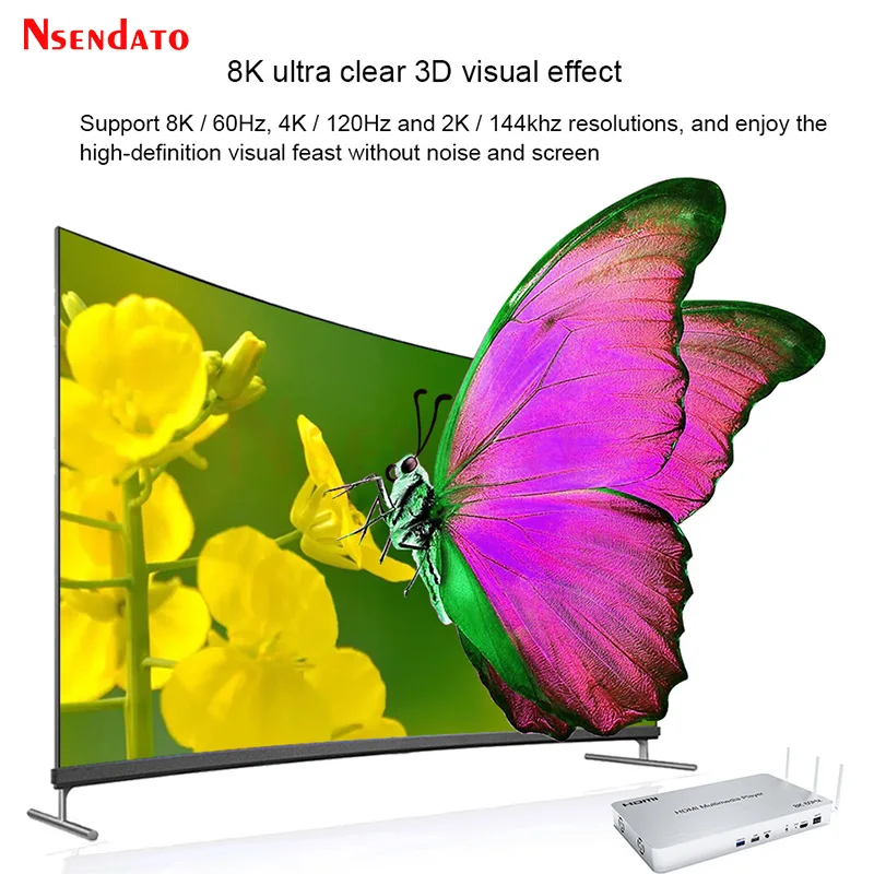 8K 60Hz HDMI Media Player Muitimedia Box H.265 HDMI HD Video Media Player for Andriod HDMI Wifi USB MKV RMVB for TV Car