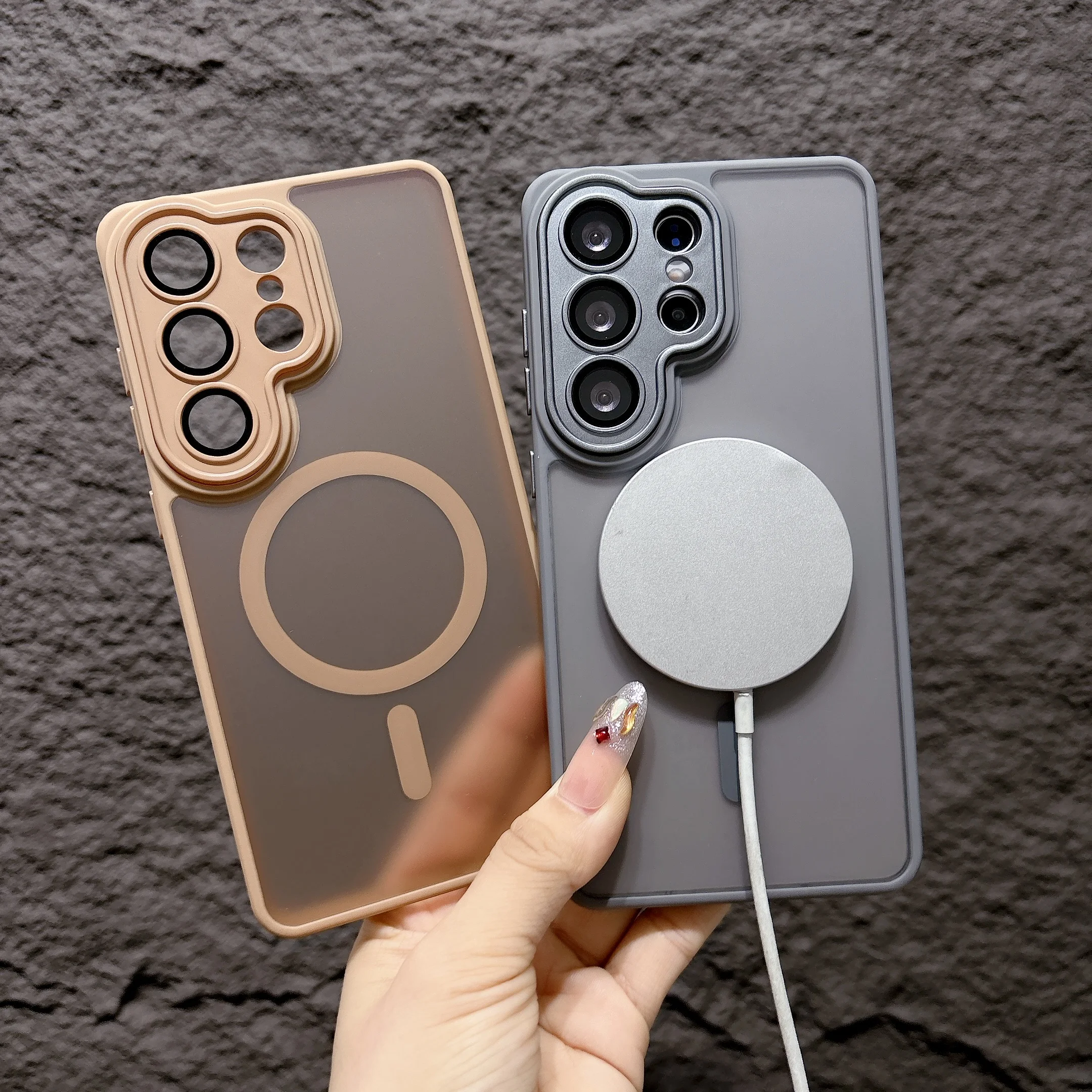 Luxury Magnetic Lens Protector Matte Case with Wireless Charging Compatibility