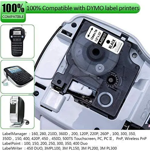 6/9/12mm 24mm Label for Dymo D1 Tape 45013 40913 43613 Black on White Compatible Dymo LabelManage 160 280 LabelPoint Label Maker — view 3