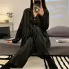 Ensemble pyjama rayé pour femmes, haut à manches longues, pantalon en Satin de soie, costume de maison, ample, décontracté, vêtements de nuit féminins, été