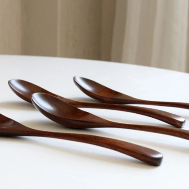 Japanese-style Nanmu Dark Tone Soup Spoon Solid Wood 20*4cm for Eating