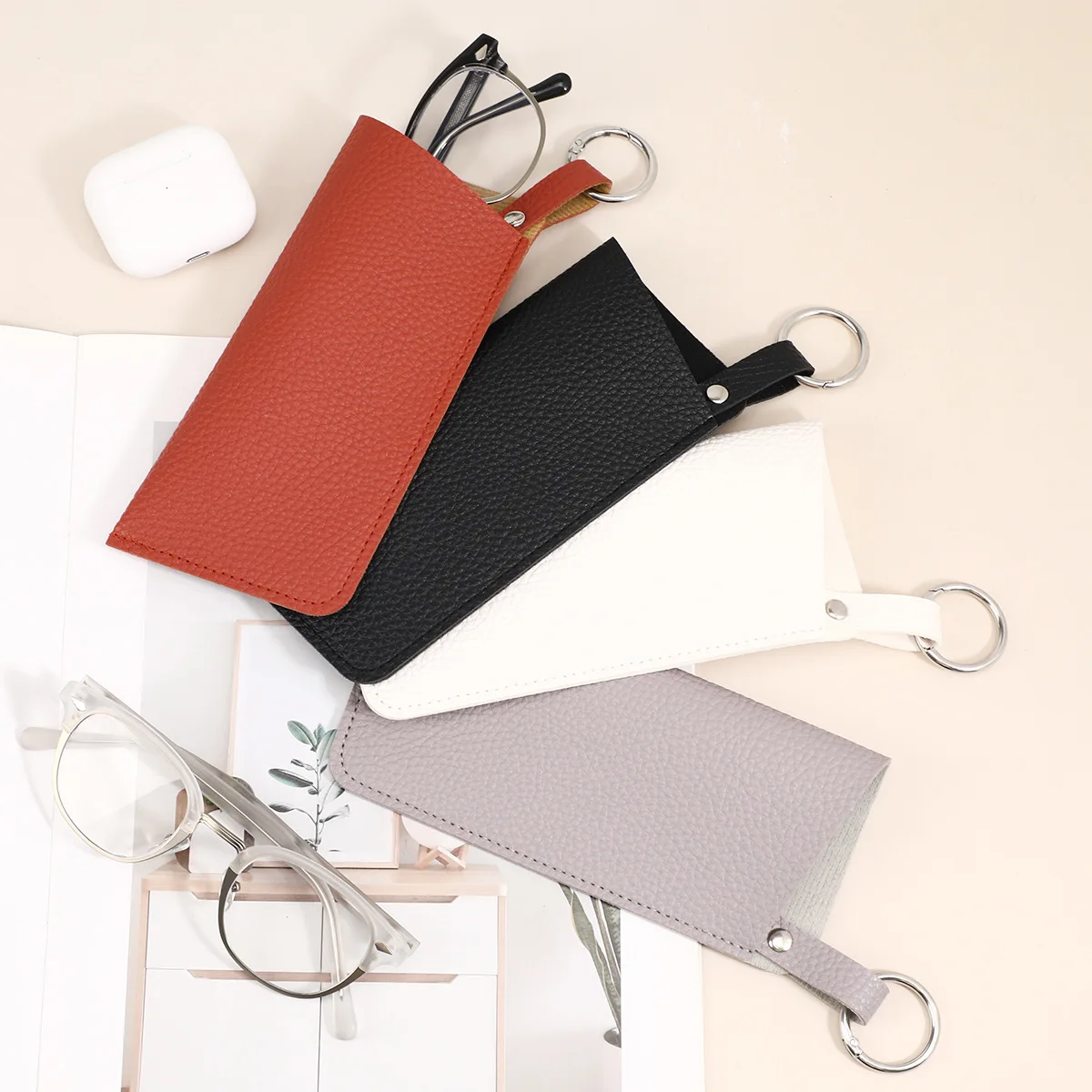 Lychee Pattern Water-Resistant PU Leather Eyewear Case - Durable & Easy to Maintain