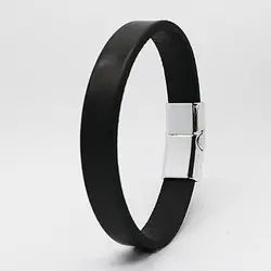 Elegant Vintage Cowhide Leather Bracelet with Magnetic Buckle - Stylish Men's Street Trend Accessory (Black)