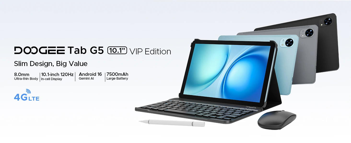 DOOGEE Tab G5 Android 16 Tablet PC 10.1 inch 7500mAh Battery 20GB RAM (3+17) 128GB ROM Widevine L1 Support 4G LTE Tablet Pad PC