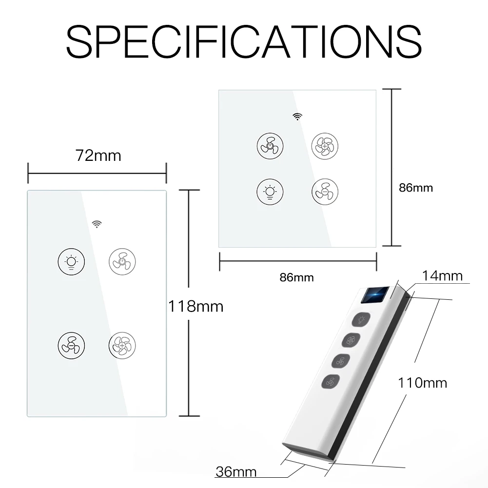 Smart Switch WiFi RF Smart Ceiling Fan Light 2/3 Way Control Smart Life/Tuya APP RF Remote Speed Control Alexa Google Home Compatible