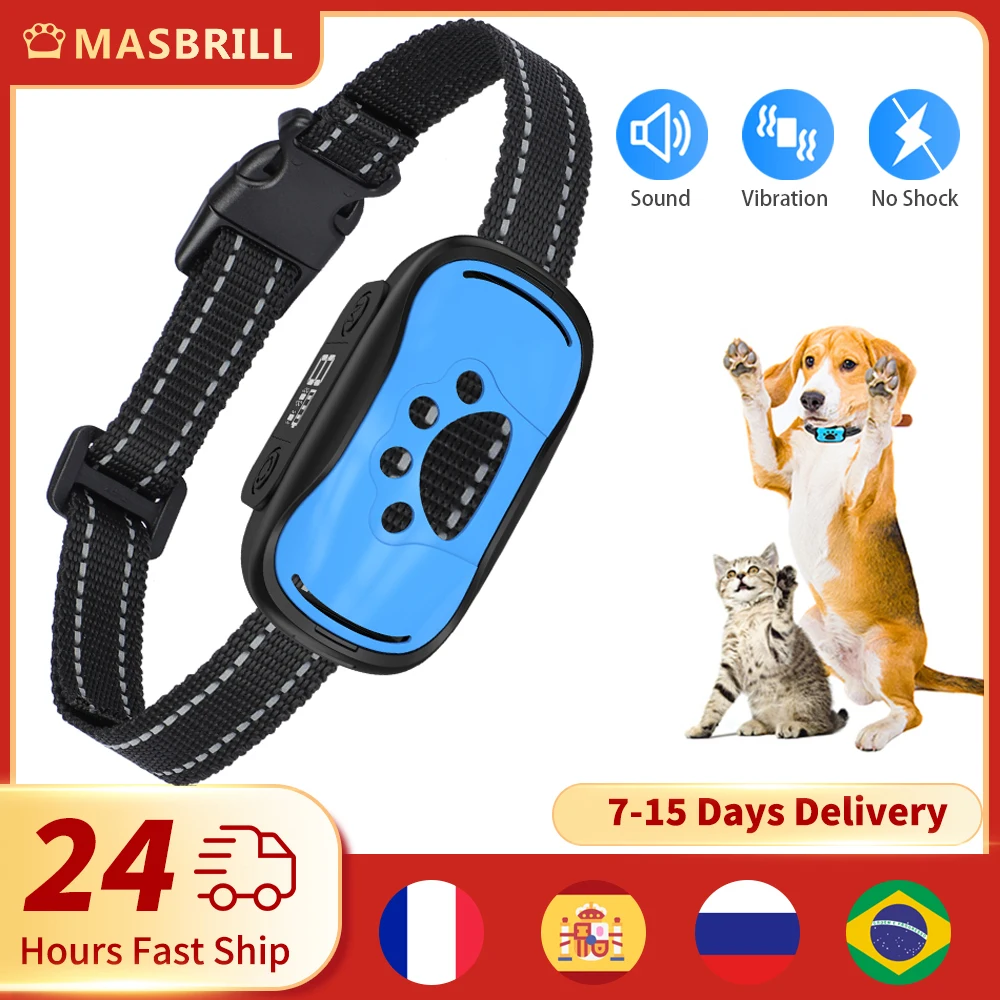 Masbrill No Shock Collar Dispositivo Antiabbaio Usb Collare Elettrico Ad Ultrasuoni Per Addestramento Cane Stop Barking Vibration Collare Antiabbaio