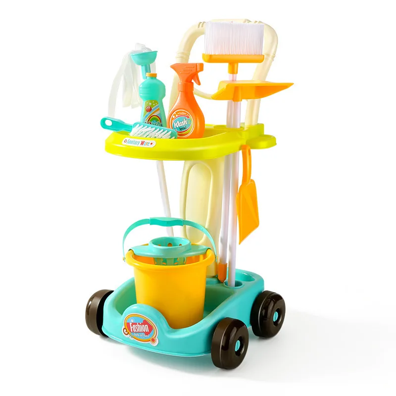 Kids Cleaning Toy Set with Broom Dustpan Mop Spray Bottle Pretend Play House Cleaning Cart Toy Children Educational Toys Gifts 4