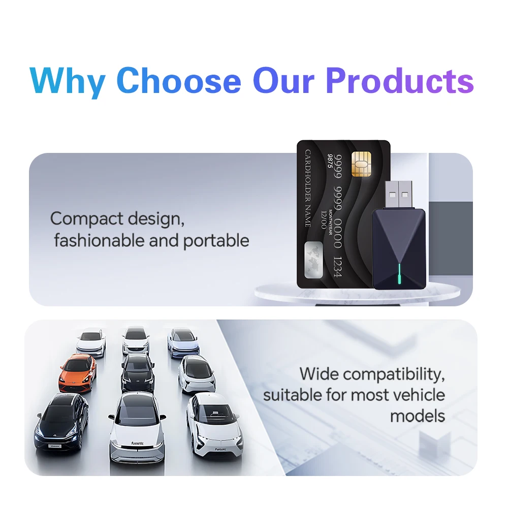 2IN1 Mini U3 wireless carplay & Android auto adapter plug and play Bluetooth WiFi automatic connection USB port OTA upgrade carplay android auto adapter