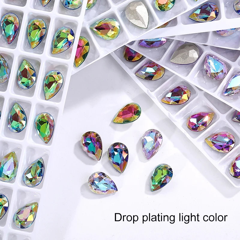 

High Grade Diamond Diy Nail Ornament Materials With Tip Bottom Water Drop Coating Spice Girl Style Foil For Manicure Rhinestones