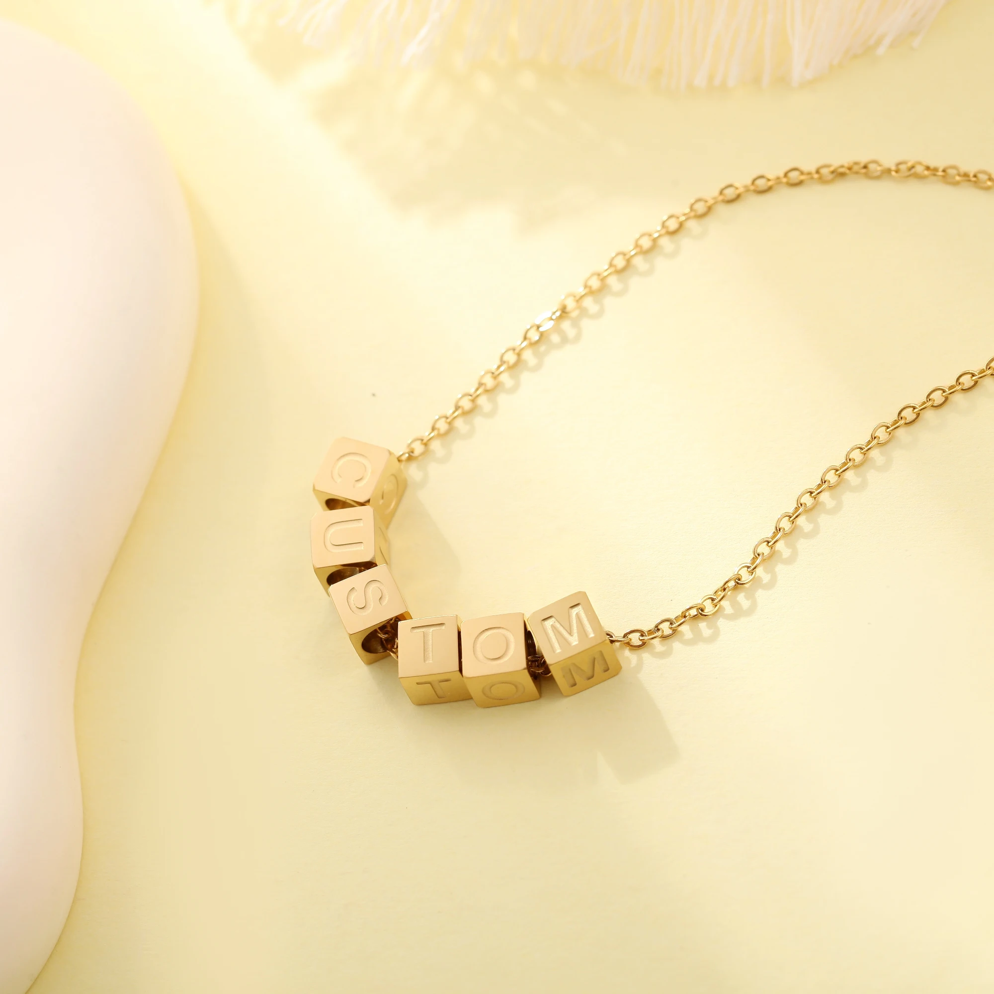 Square 3D Handmade Letter Necklace Custom Charm Name Pendant Hip Hop Jewelry Birthday Gift For Women Men
