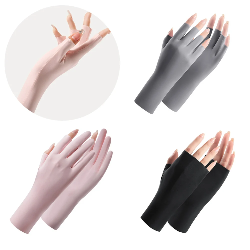 Fingerless UV Protection Gloves Women Summer Outdoor Riding Ice Silk Cool  Thin Breathable Gloves Nail Art Light Mittens UPF50+