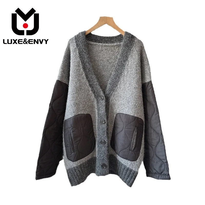 

LUXE&ENVY Lazy Style Soft Glutinous Color Matching Sweater Outerwear For Women New Loose Design Feeling Knitted 2023 Winter