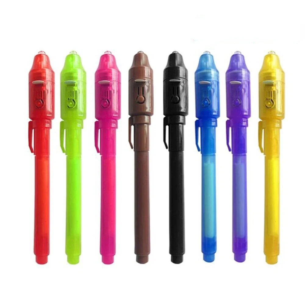 Ulifeme 16 Pièces Stylos Encre Invisible avec Lampe UV + 8 Pièces Cahiers +  8 Types de Pochoirs Dessin pour Enfant, Stylo UV Magique Secrète pour