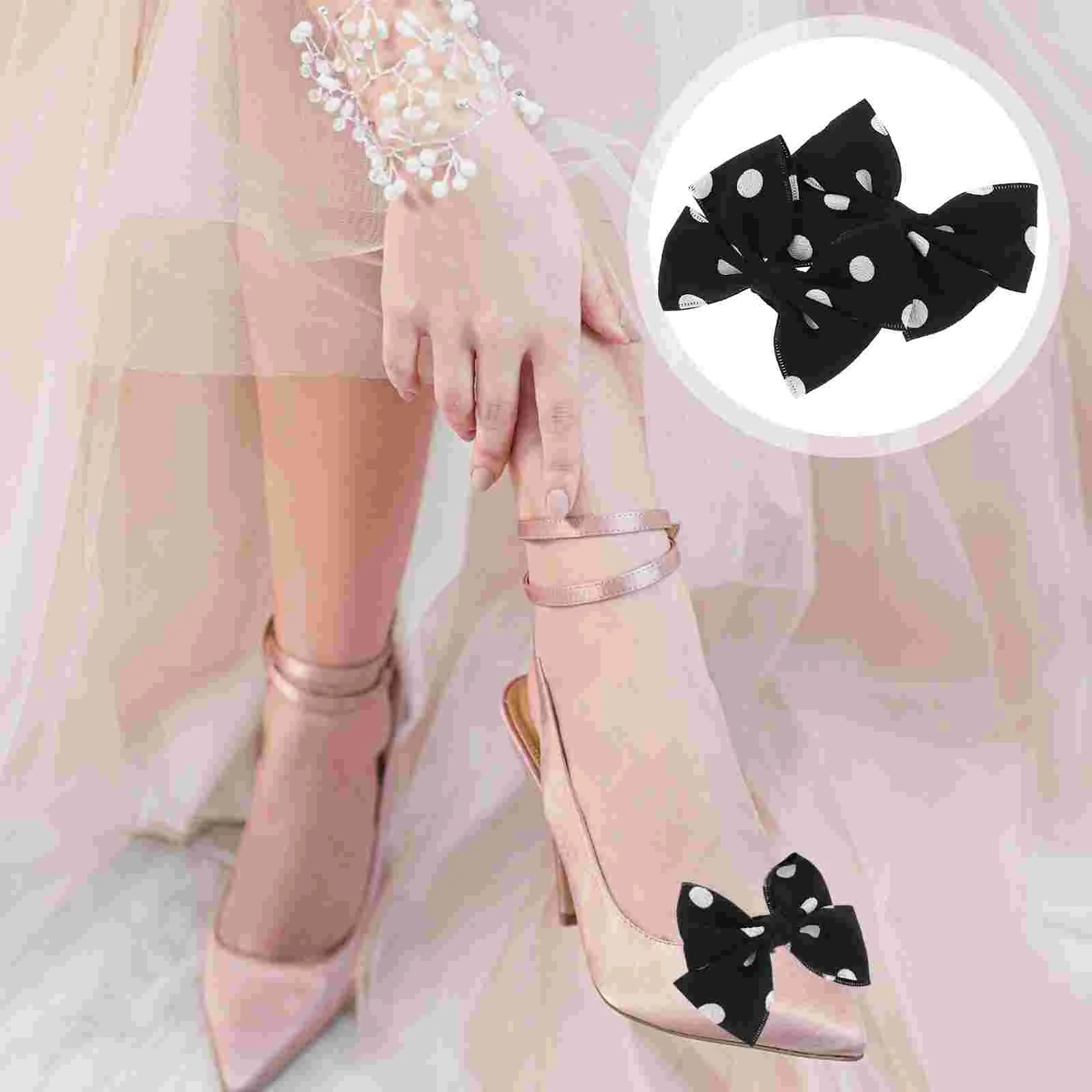 

Black Bow Heels Wedding Shoe Buckle Bows Clips for Women Bride Fabric Accessories Dress Shoes