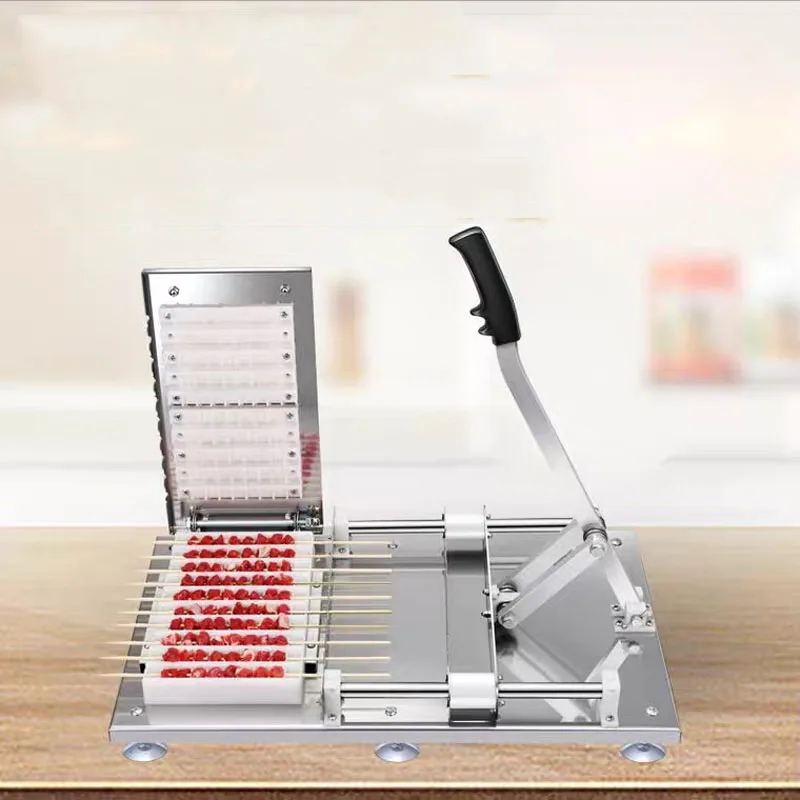 Manual Satay Skewer Machine BBQ Stainless Steel Mutton Kebab Lamb Skewer Tools Doner Kebab Meat Wear String Machine 5