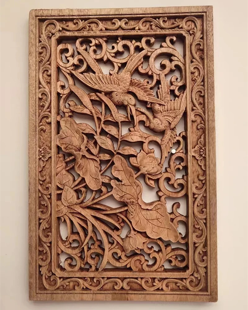 Auspicious Wood Carving Pendants, Chinese Retro Fu Character, Camphor Wood Crafts, Hollowed-out Decorations, Exquisite 3