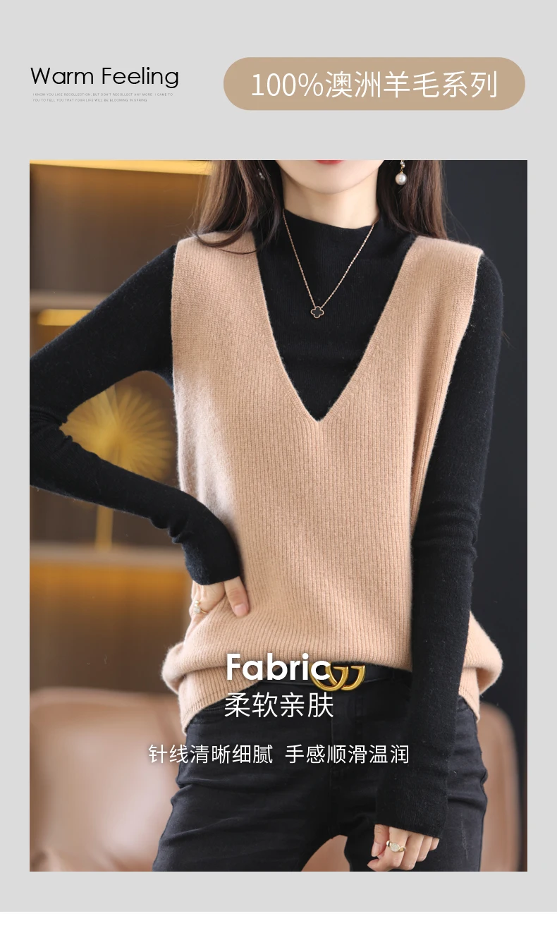 green sweater Spring And Autumn New 100% Pure Wool V-Neck Sleeveless Top Loose Fashion Temperament Knitted Pullover christmas sweatshirt