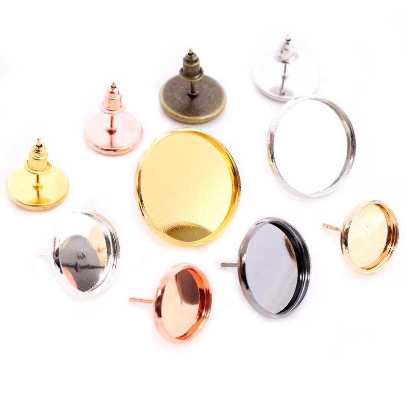 6/8/10/12/14/16/18/20mm Klassische Farben Hohe Qualität edelstahl Eisen Ohrring Bolzen (mit Ohr stecker) basis, Fit 6-20mm Glas Cabochon