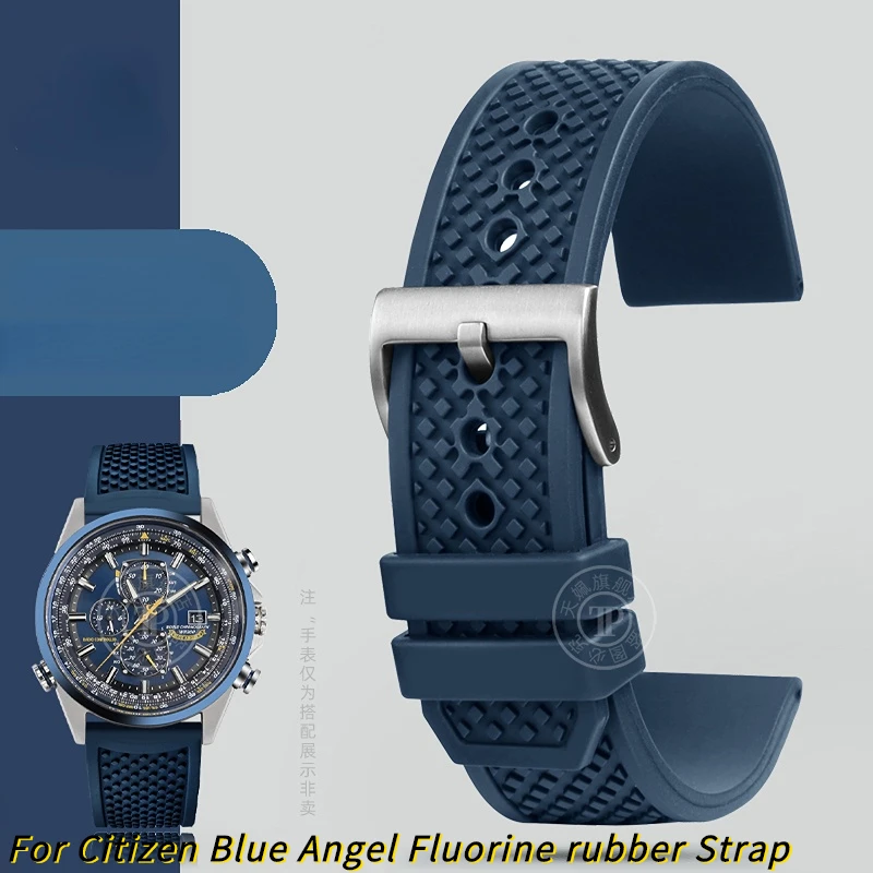 

For Citizen Blue Angel AT8020 first generation watchband AT8020-54L fluoro rubber Strap waterproof blue watch band accessories