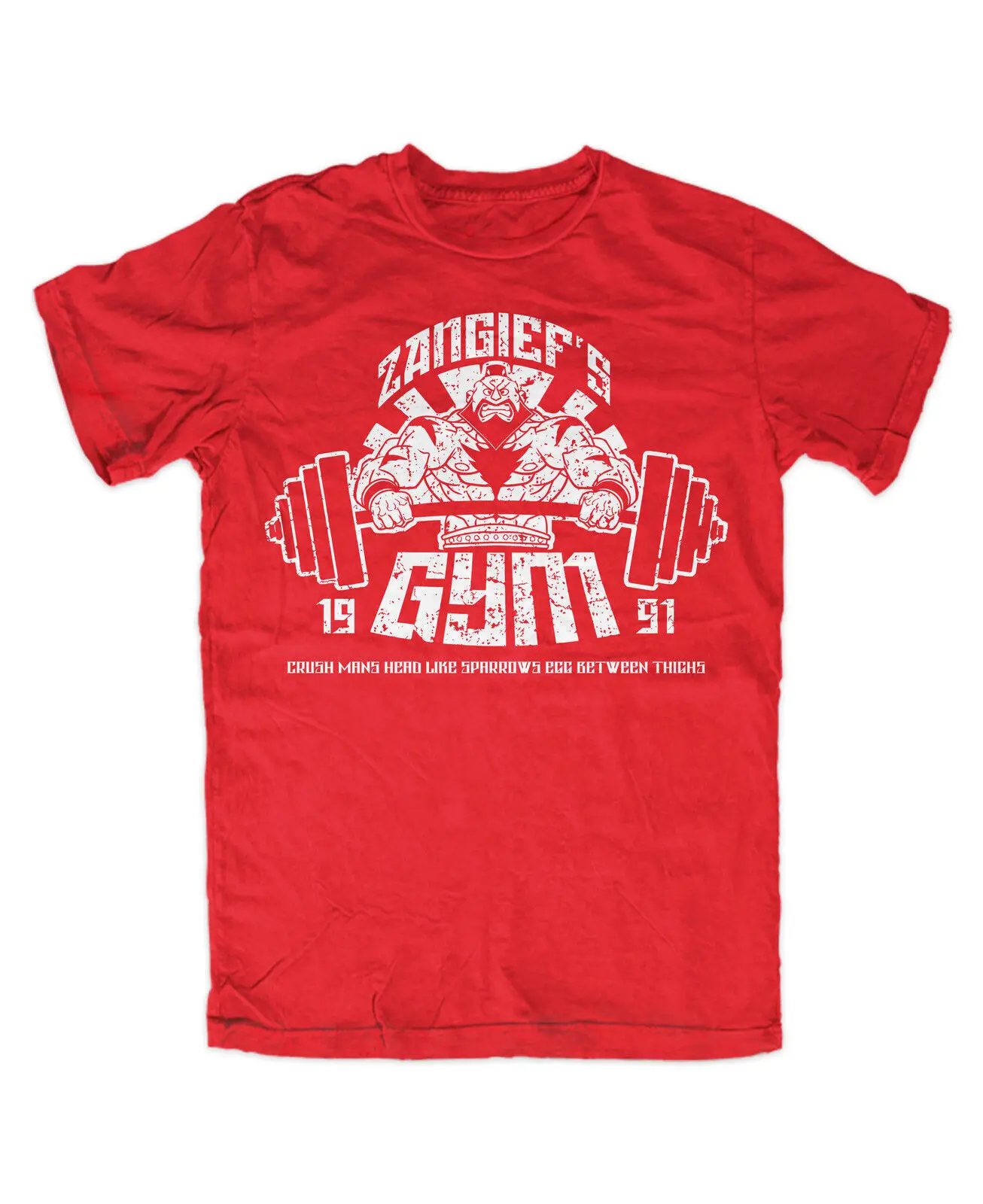 Zangief S Gym 2 T-Shirt (Rosso) Gamer Ryu Ken Street Fun Shirt Fighter Gym Russia