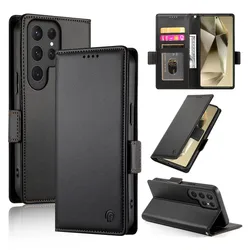 Premium Flip Wallet Phone Case with Card Slot and Kickstand - PU Leather Cover - Galaxy S25 (Black)