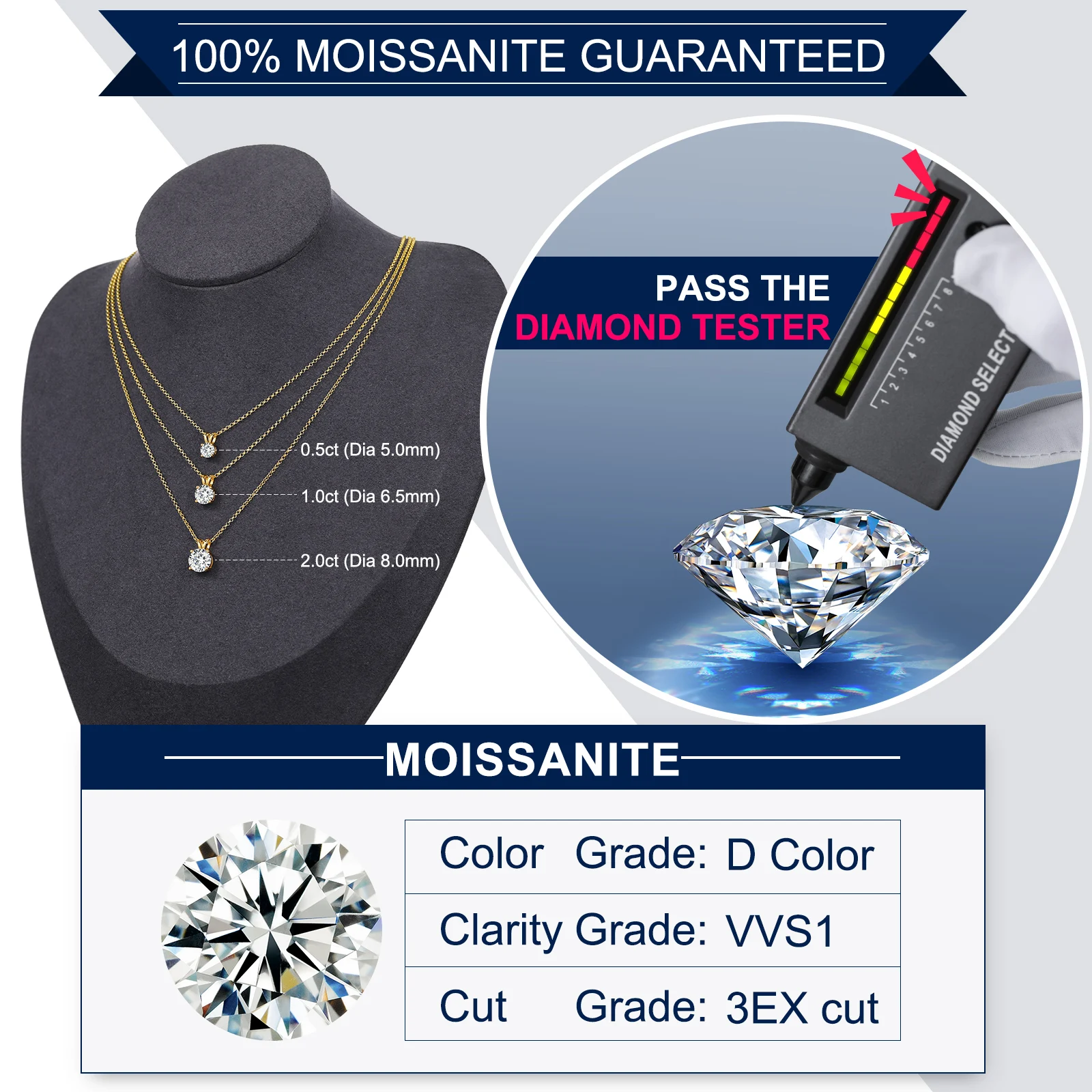 Moissanite silver pendant necklace 0.1-1 Carat Real D VVS Moissanite Pendant Necklace 925 Sterling Silver Birthday Gift