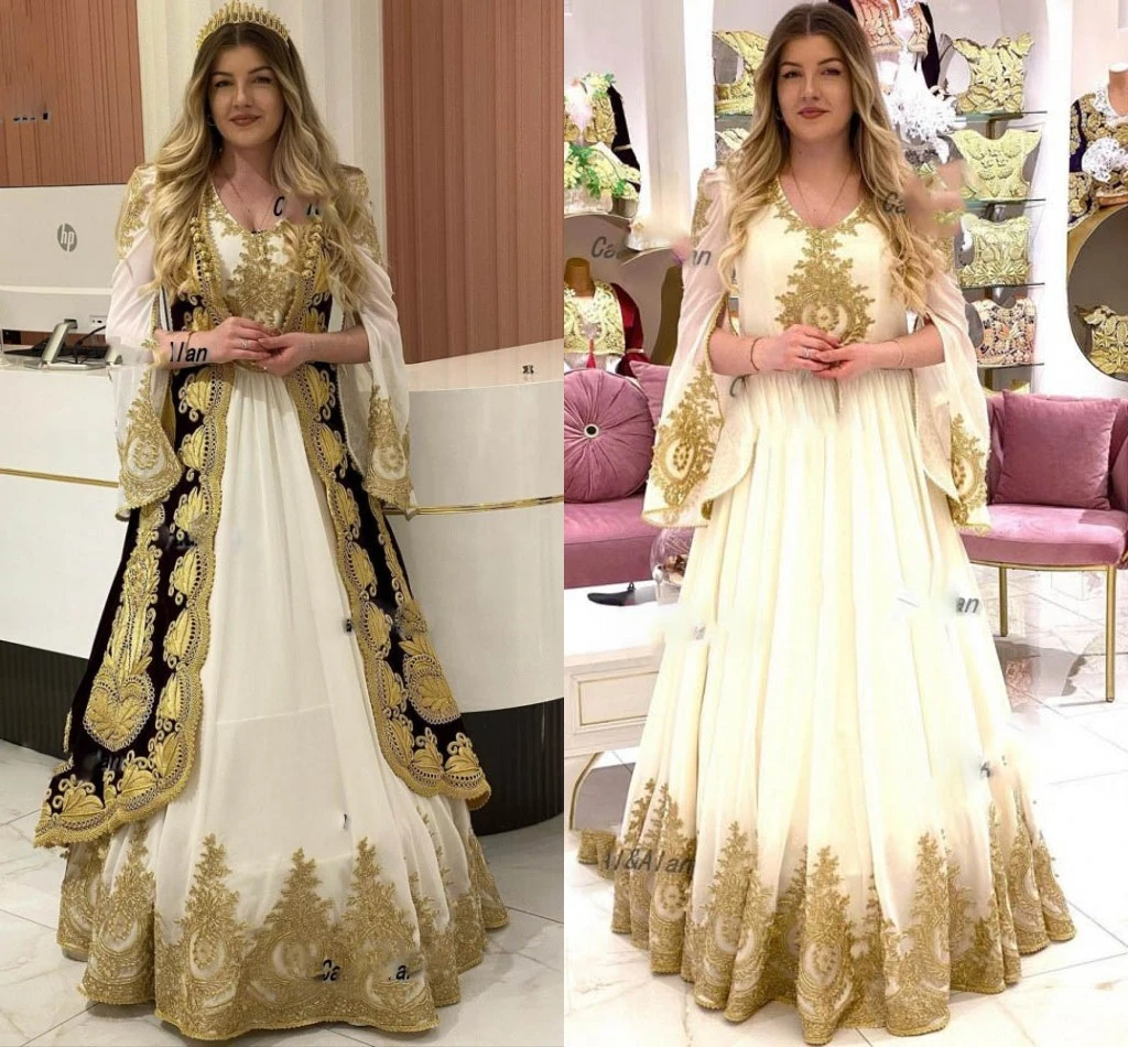Traditional Albanian Evening Dresses With Coat Velvet Long Sleeve Lace