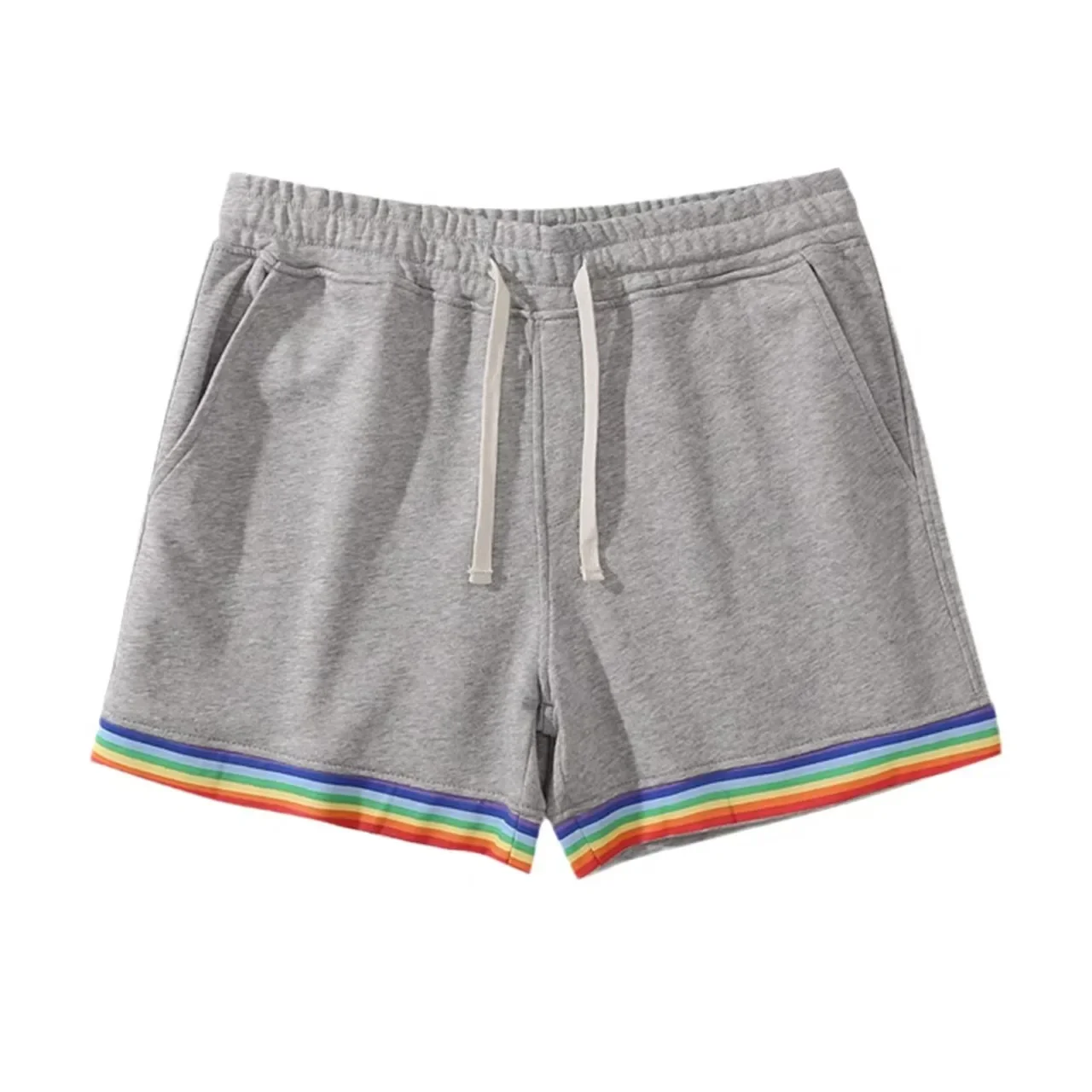 Description Picture 3 of item2025 Summer New Men's Rainbow Edge Striped Fashion Shorts for Casual Large Outdoor Sports Cycling Drawstring Pocket Beach Shorts