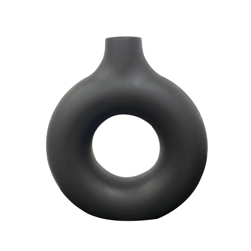 Hot Sale Donut Shape Flower Vase Oval Wedding Decoration Home Living Room  1Pcs Plastic Flower Vase White Flat Minimalist 6